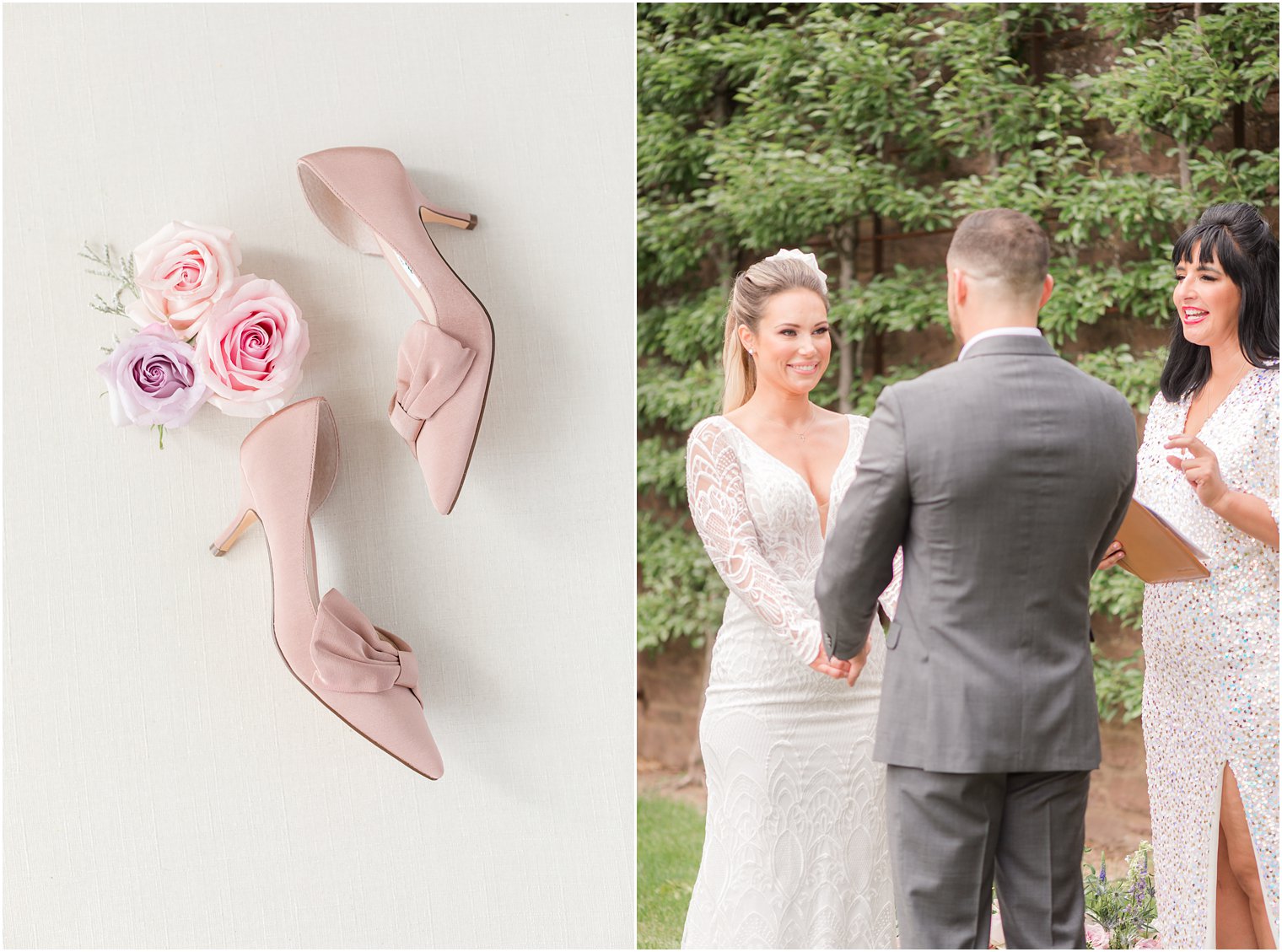 bride and groom exchange vows during Croatian inspired minimony at Tyler Gardens