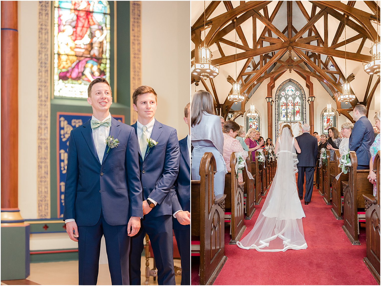 bride walks into Avon-by-the-Sea church with dad