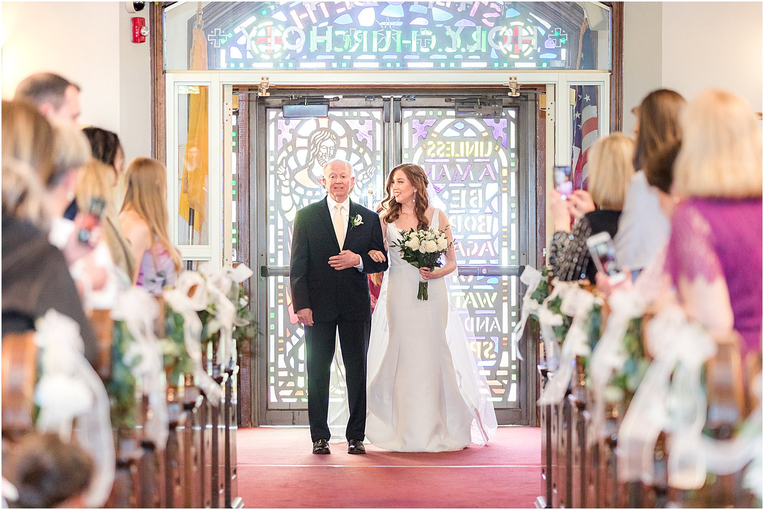 dad and bride enter Avon-by-the-Sea for ceremony