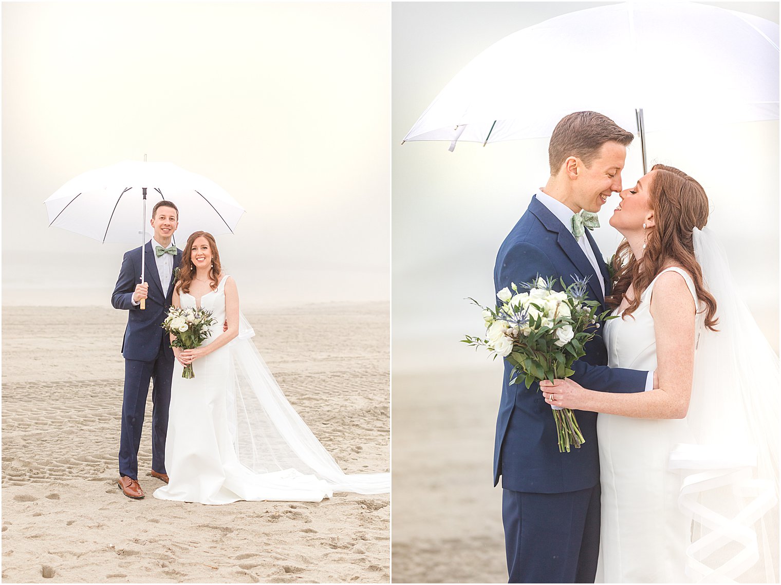 rainy wedding portraits on New Jersey beach