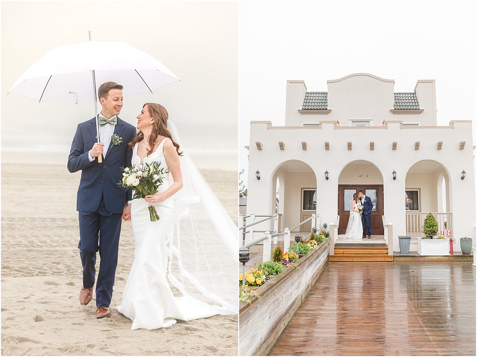 newlyweds walk up entrance at Belmar Fishing Club