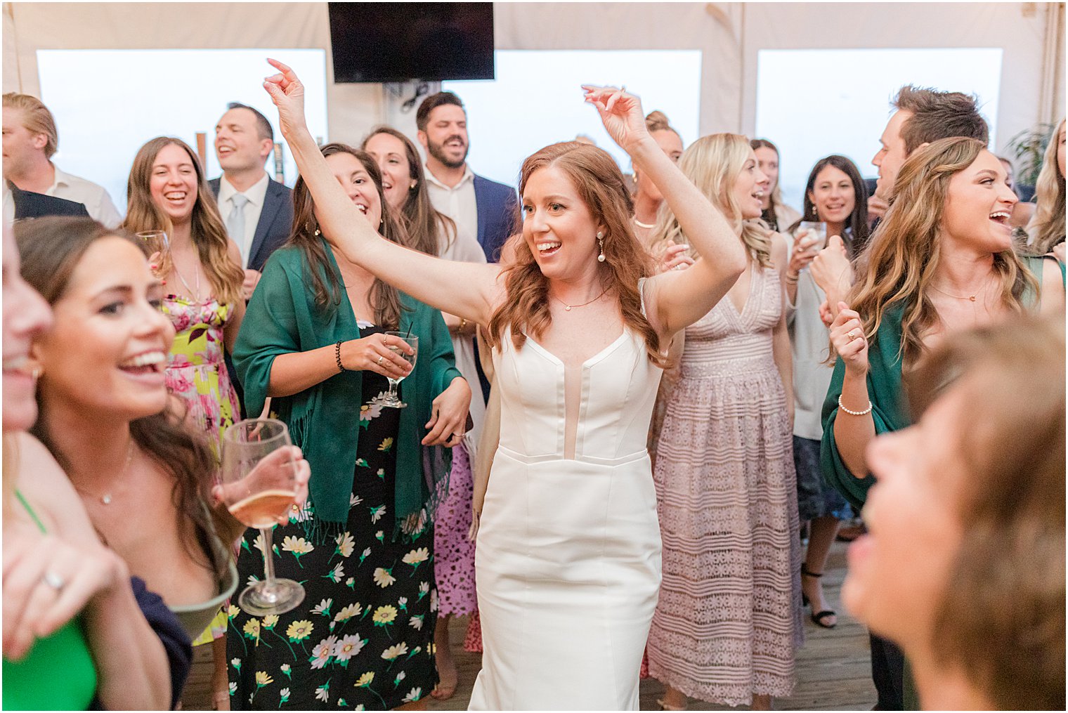 bride dances with guests at Belmar NJ wedding reception