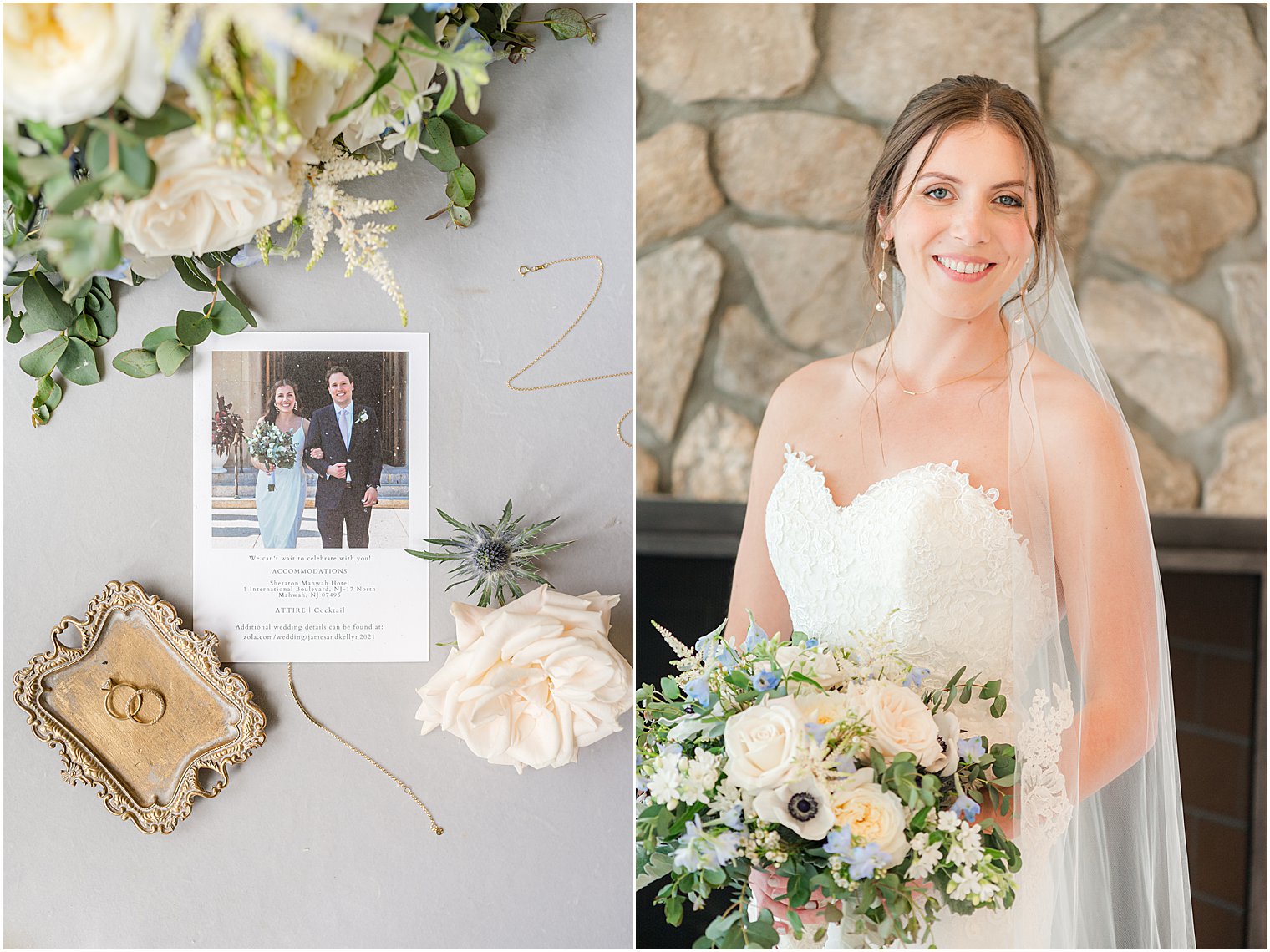 bride prepares for Indian Trail Club wedding celebration by stone fireplace