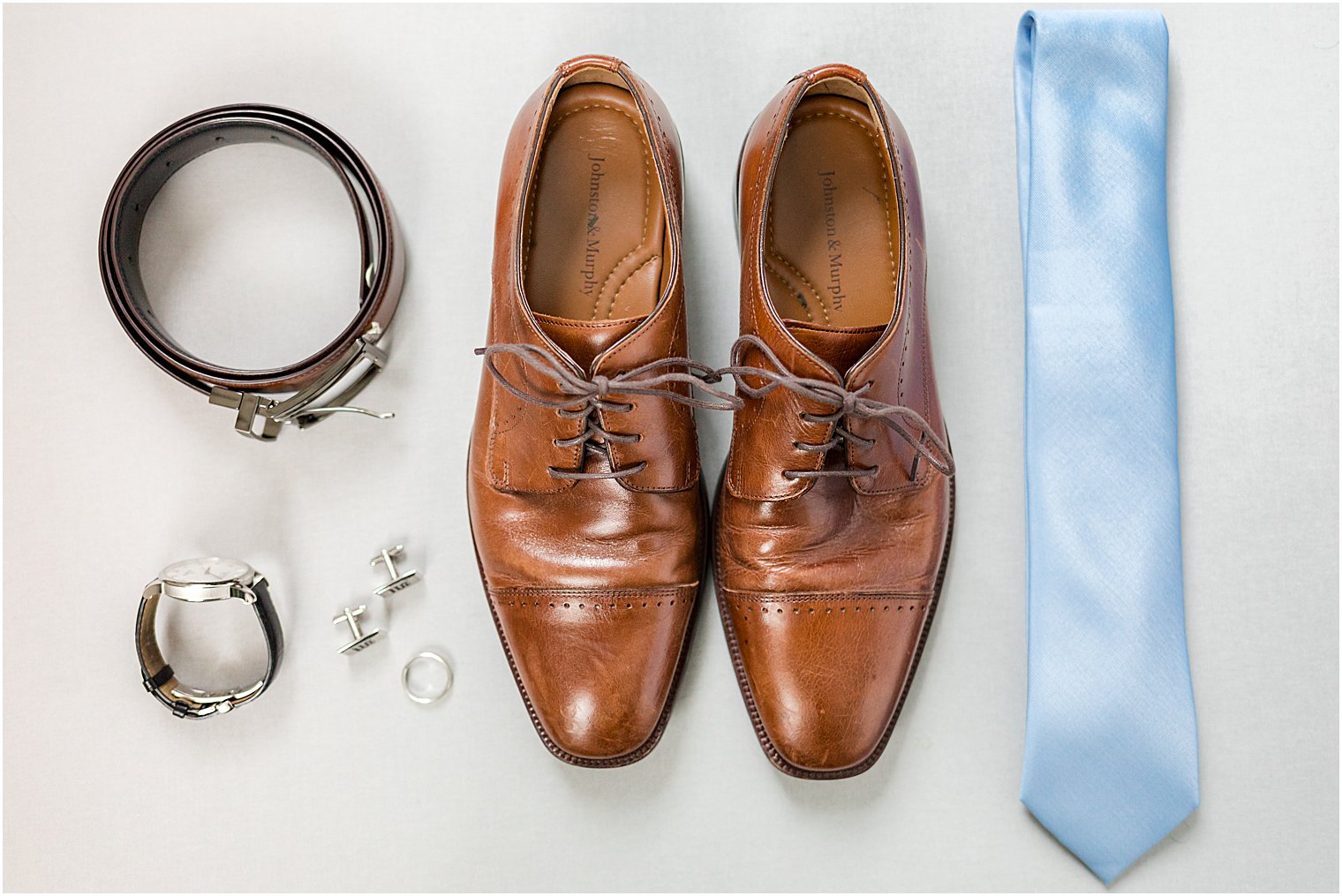 groom's brown shoes and blue tie for Indian Trail Club wedding celebration