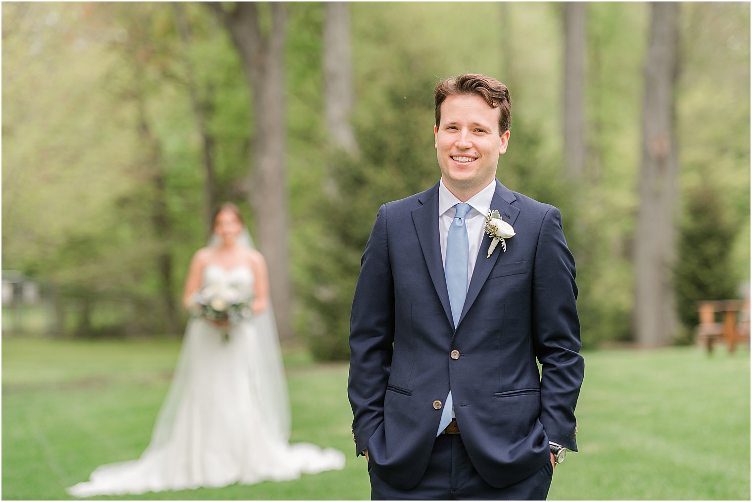 bride approaches groom for first look at Indian Trail Club