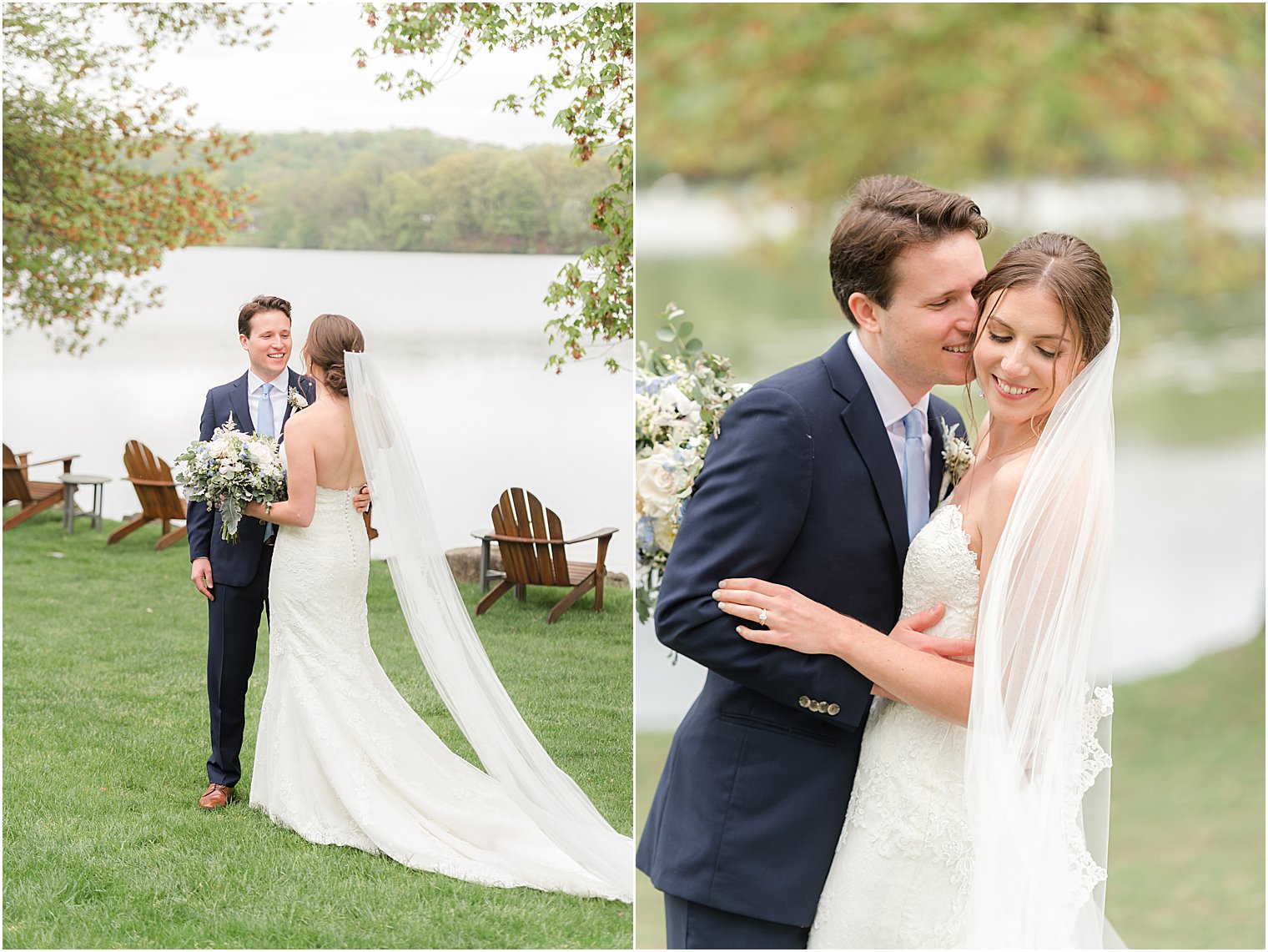 groom kisses bride's cheek during Indian Trail Club wedding portraits 