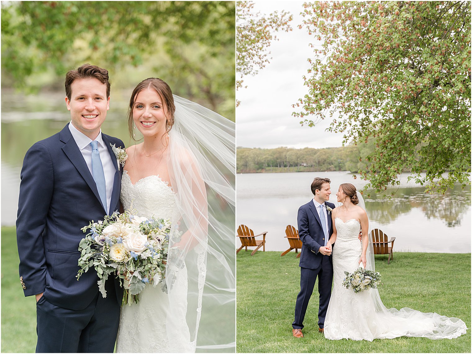 portraits of newlyweds on lawn at Indian Trail Club