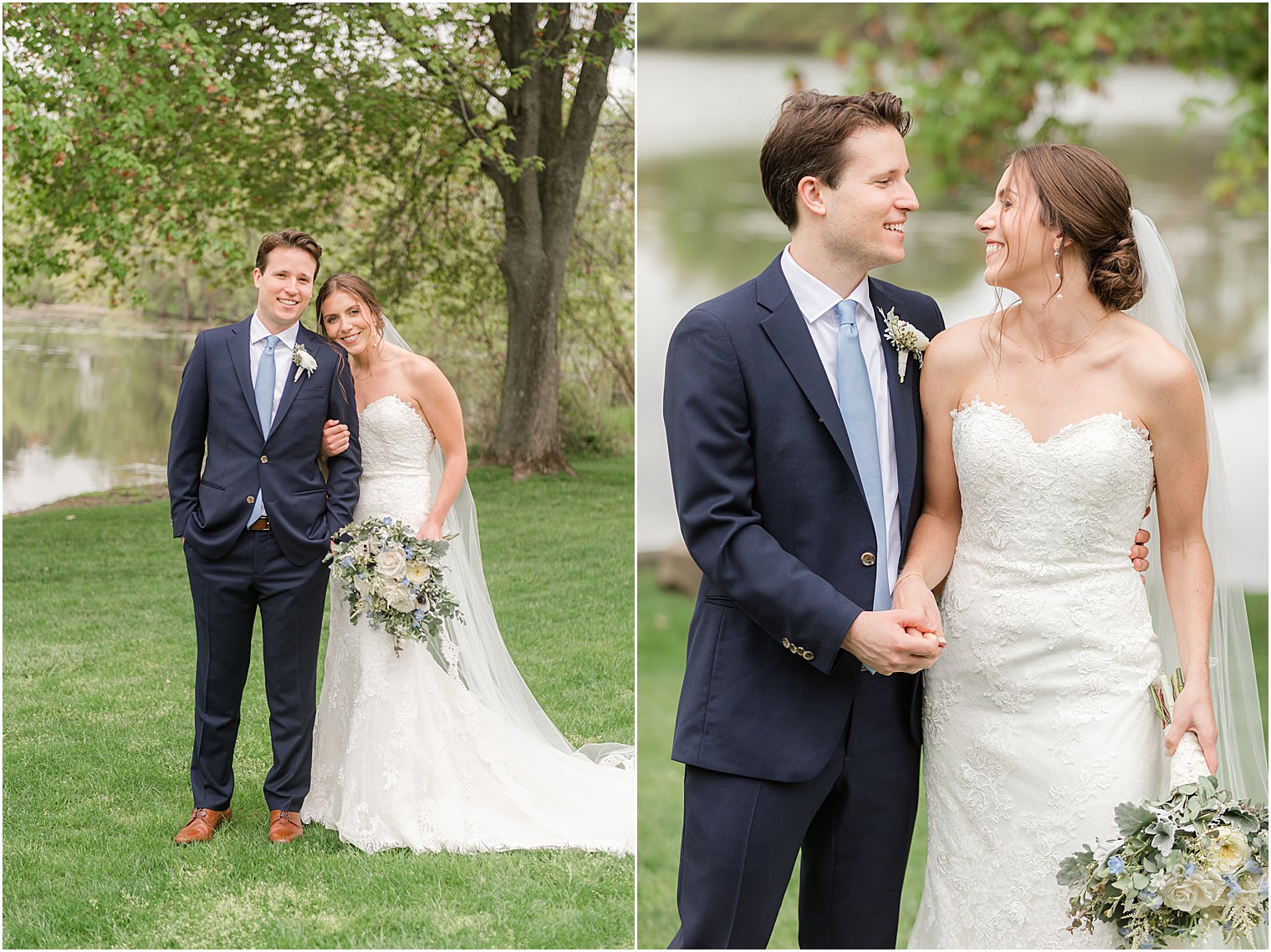 bride and groom stand together on lawn at Indian Trail Club