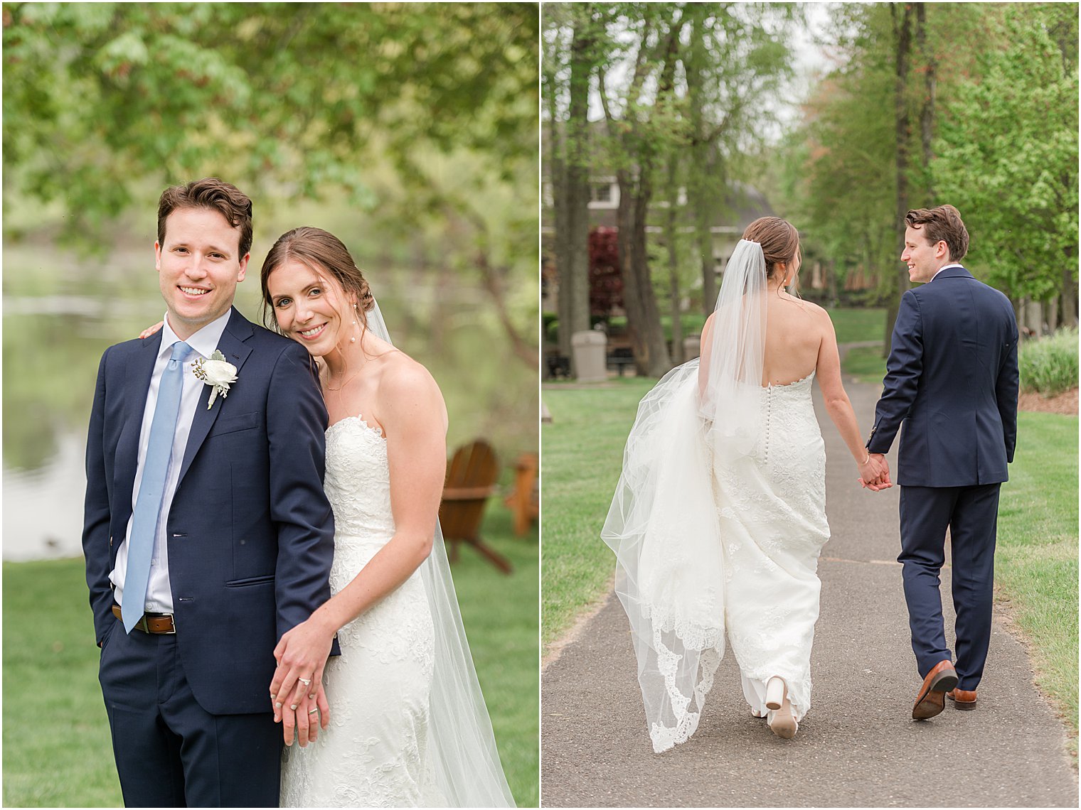 couple holds hands walking on pathway