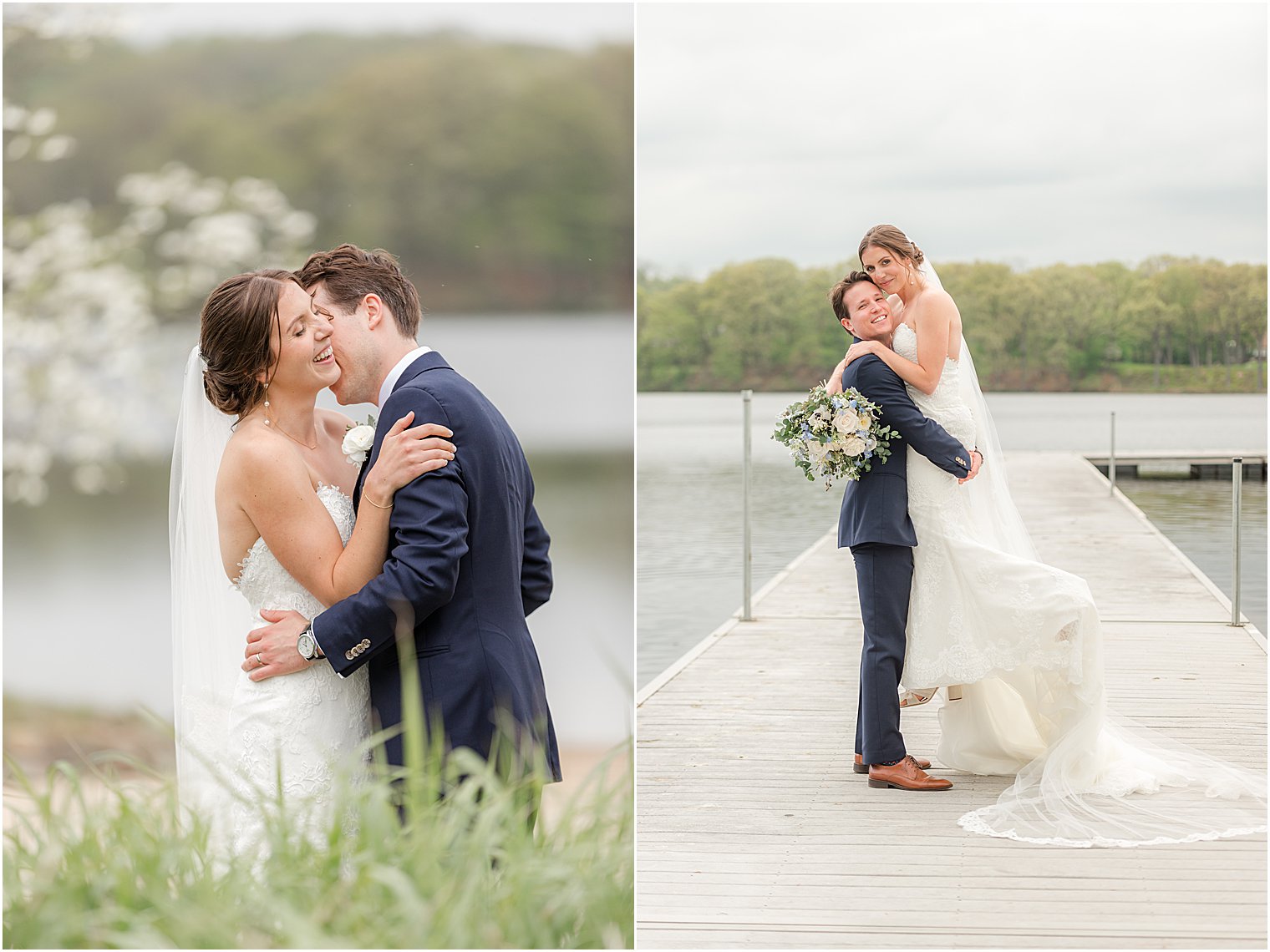 newlywed portraits along waterfront in Franklin NJ