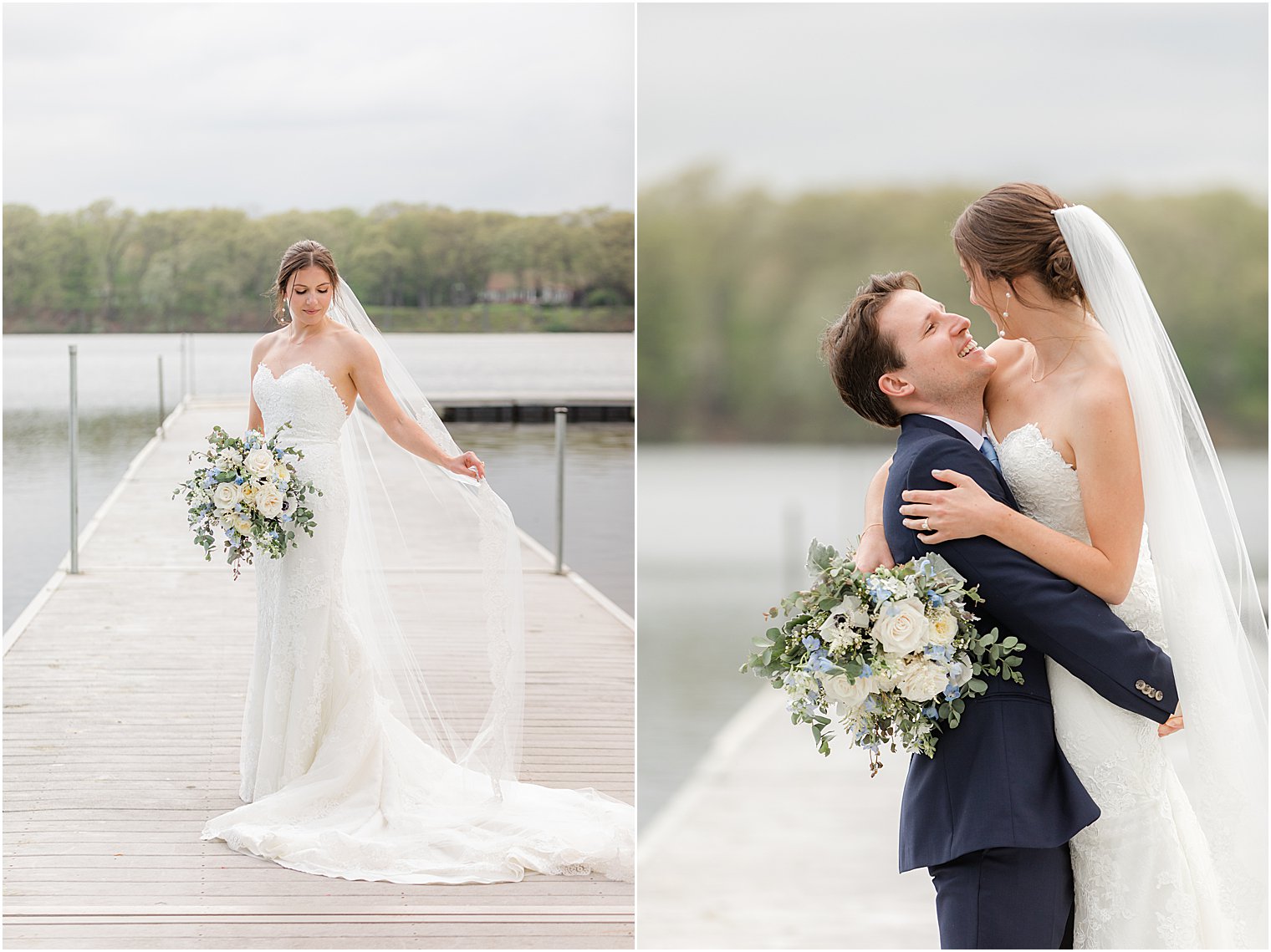 groom lifts bride on dock at Indian Trail Club