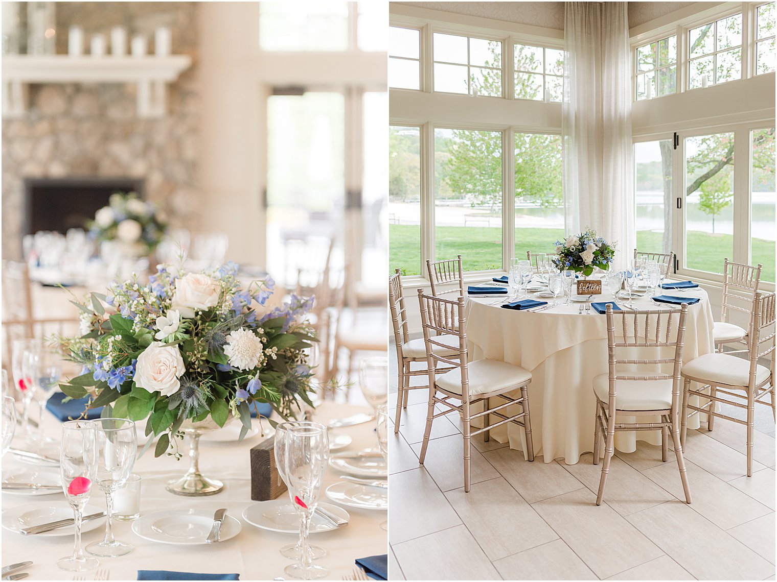 Indian Trail Club wedding celebration with blue and white details 