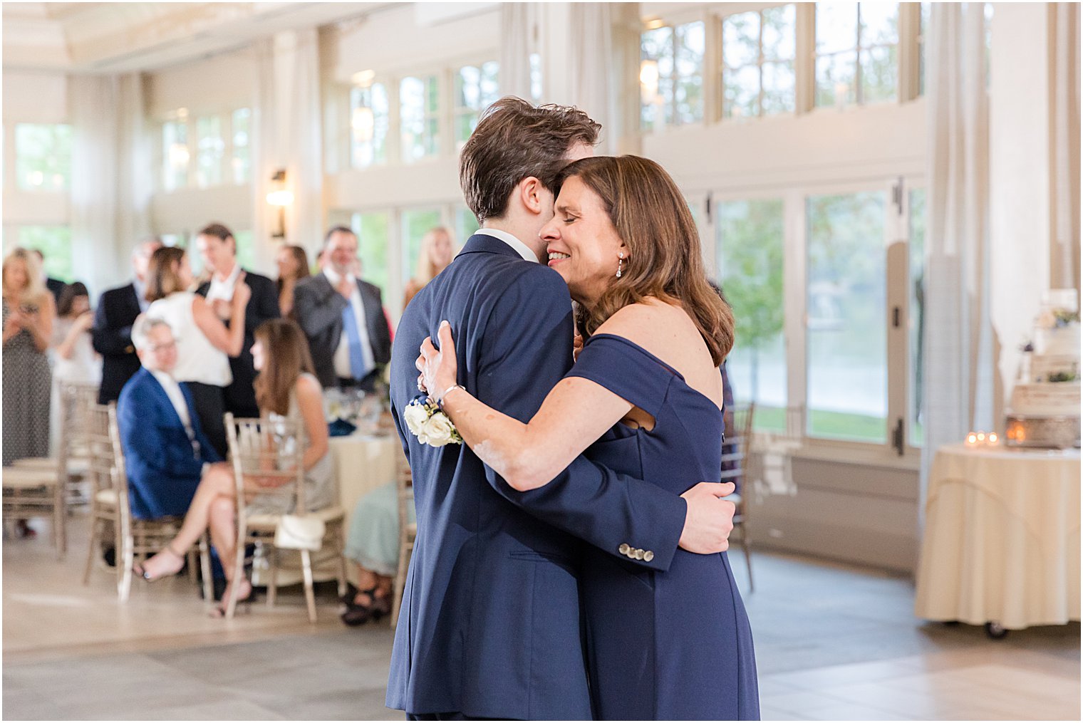 groom hug mom during Franklin NJ wedding reception