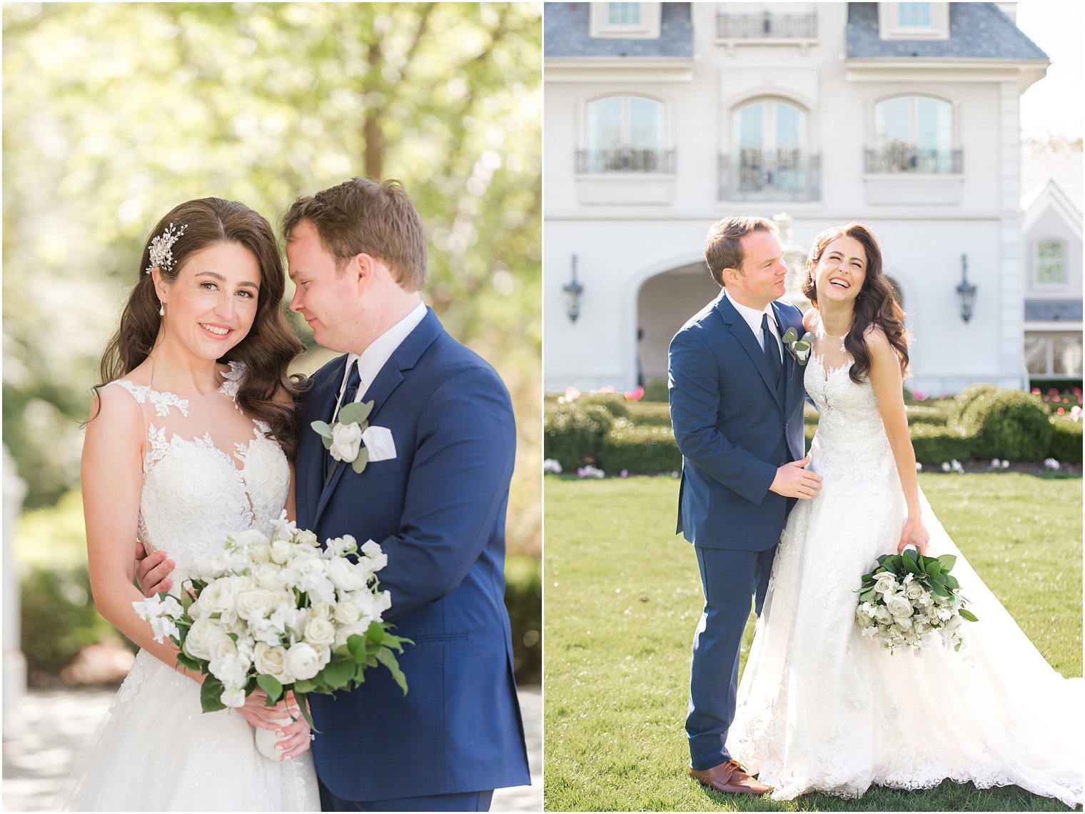 couple laughs together during portraits on New Jersey wedding day