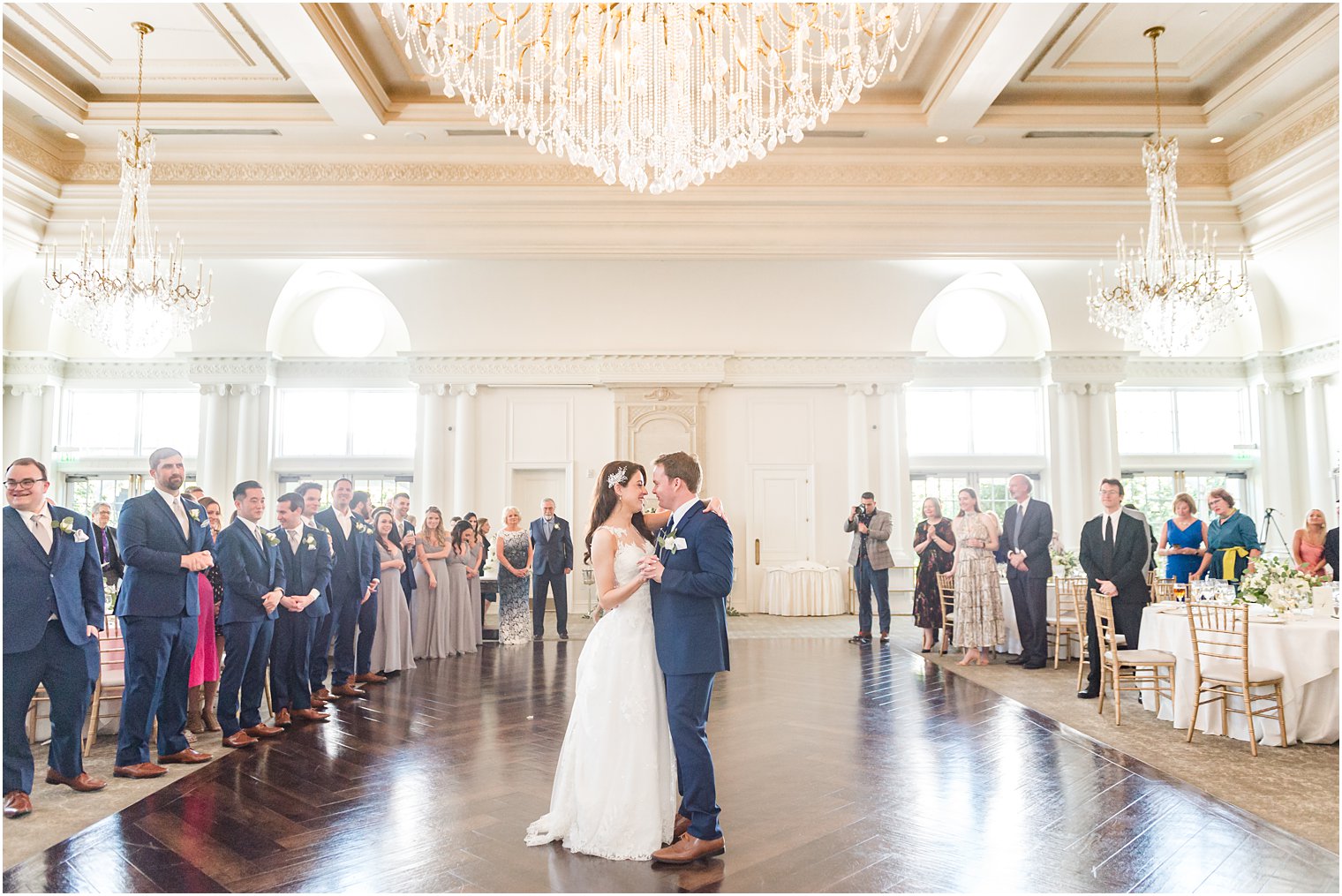 bride and groom have first dance during East Brunswick NJ wedding reception