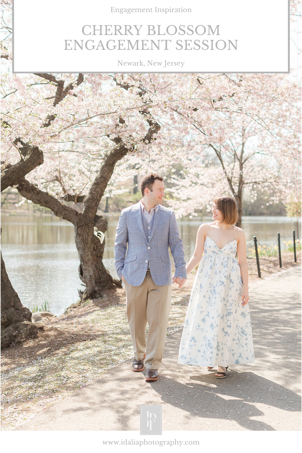 Cherry blossom Branch Brook Park engagement session in the springtime with NJ wedding photographer Idalia Photography
