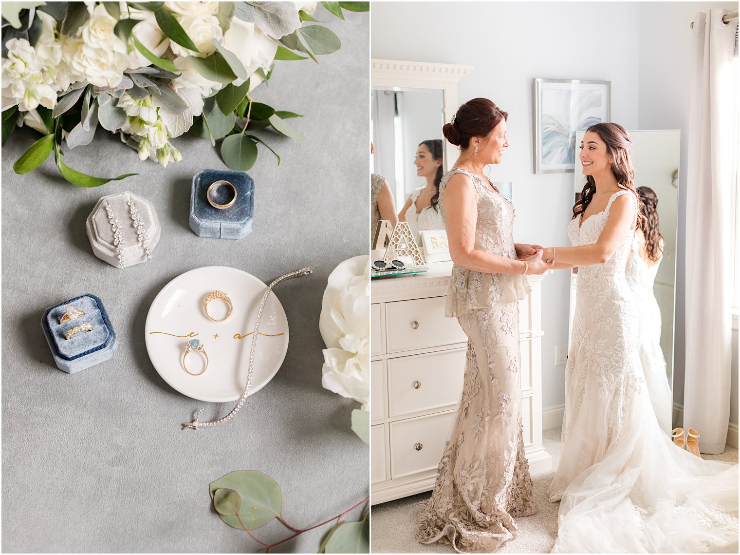 bride and mom prepare for summer wedding at Indian Trail Club