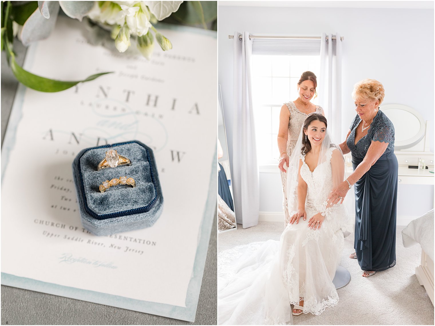 bride and mother prepare for NJ wedding day