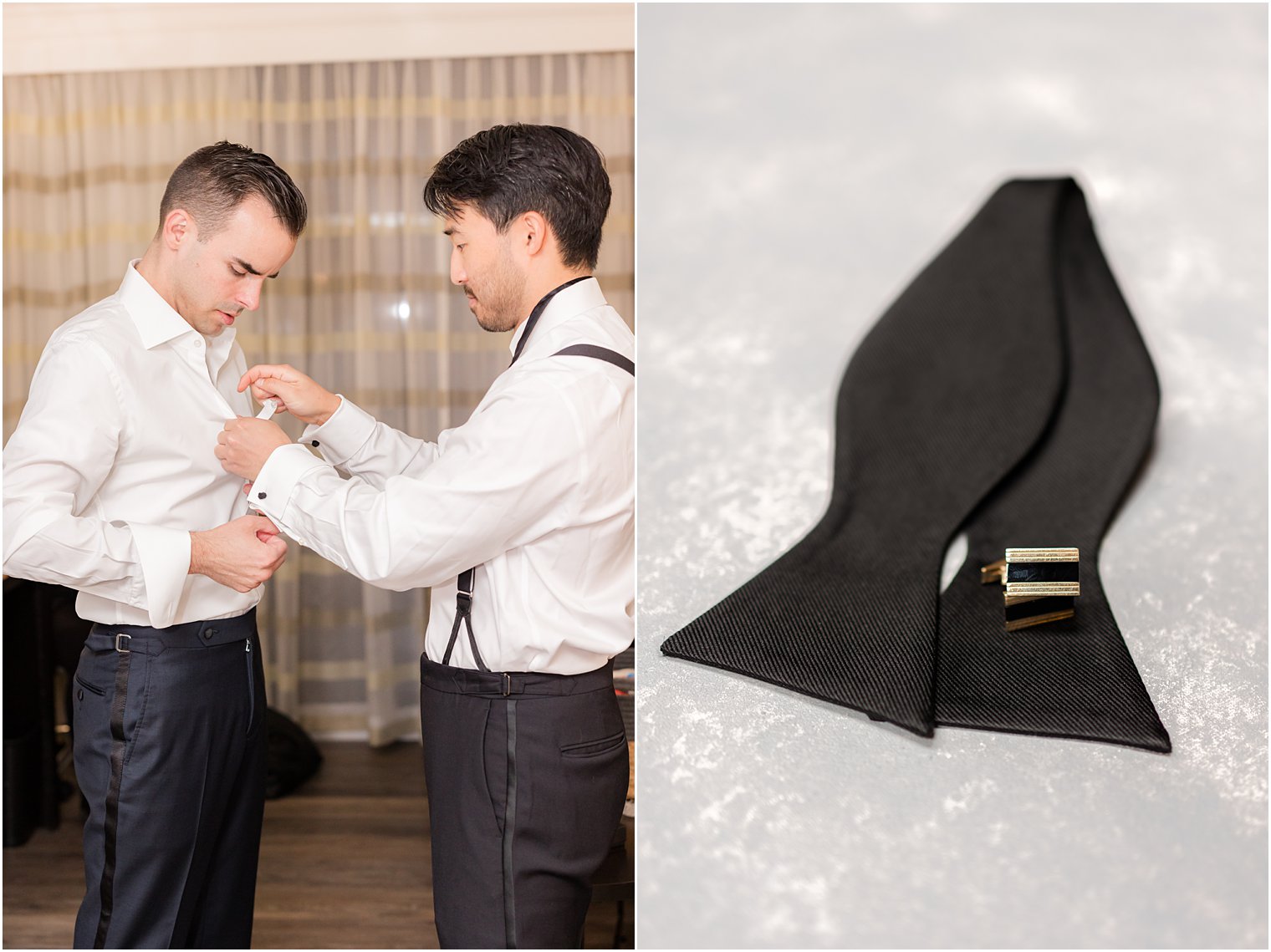 best man helps groom with tie before Indian Trail Club wedding