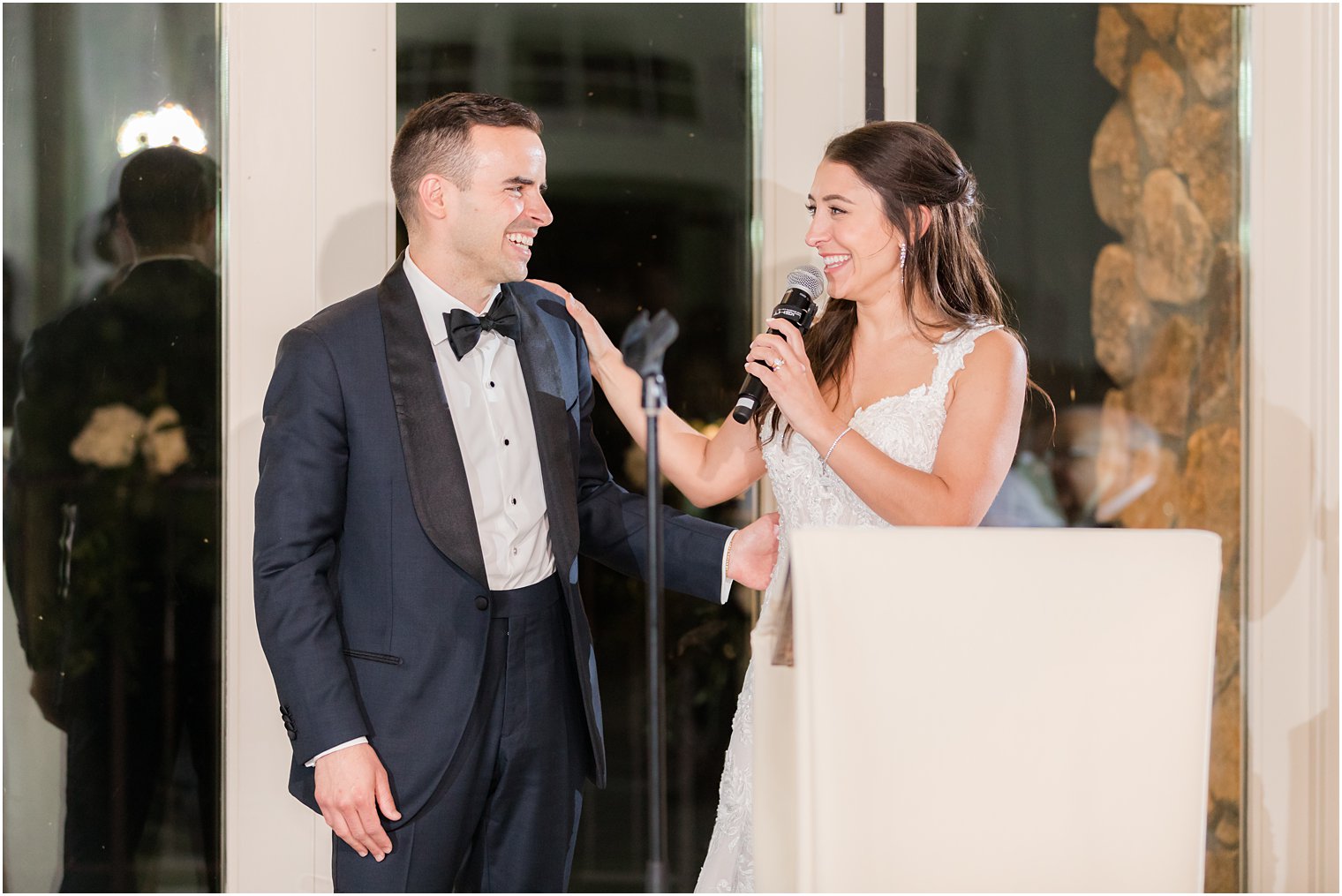 newlyweds give toast during NJ wedding reception