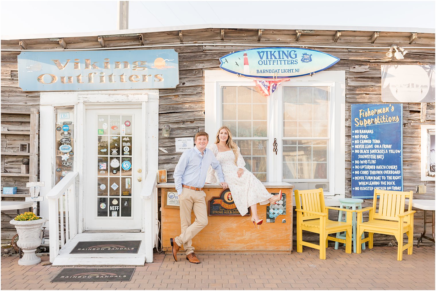 couple sits outside beach shack at Long Beach Island