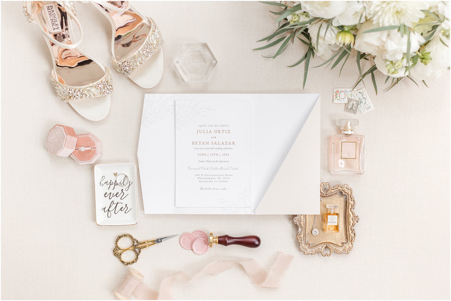 elegant invitation suite for summer wedding in Philadelphia 