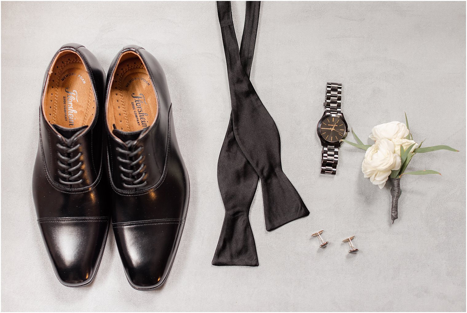 groom's details for NJ and PA wedding day with black shoes and tie 