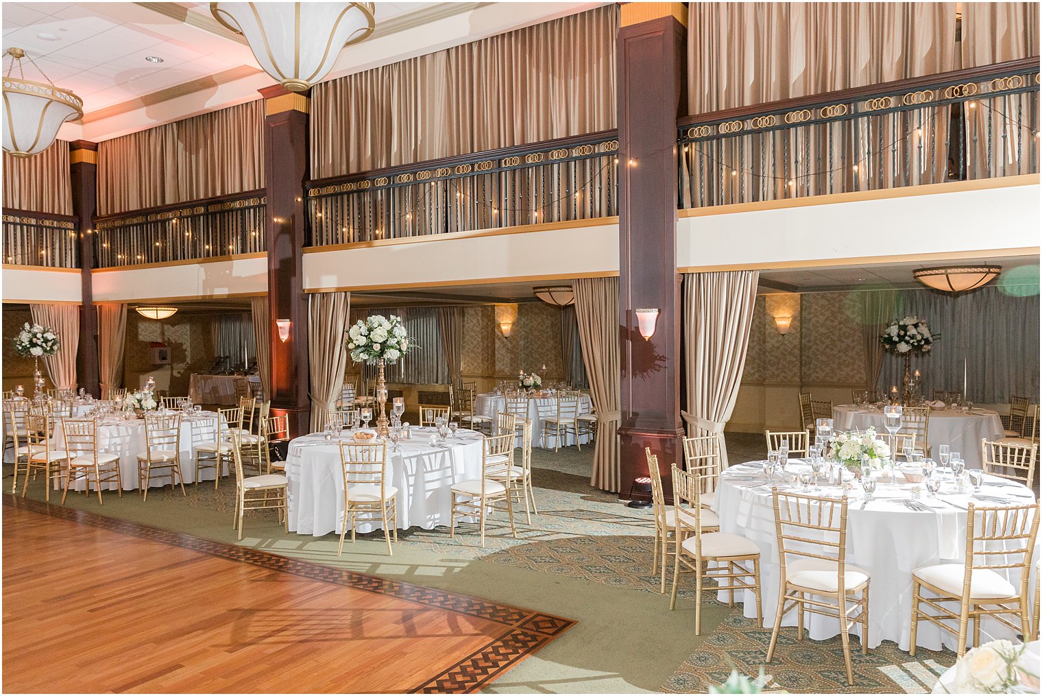 Collingswood Grand Ballroom wedding reception with ivory and gold details