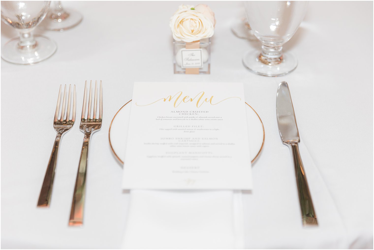place setting with gold rimmed plate