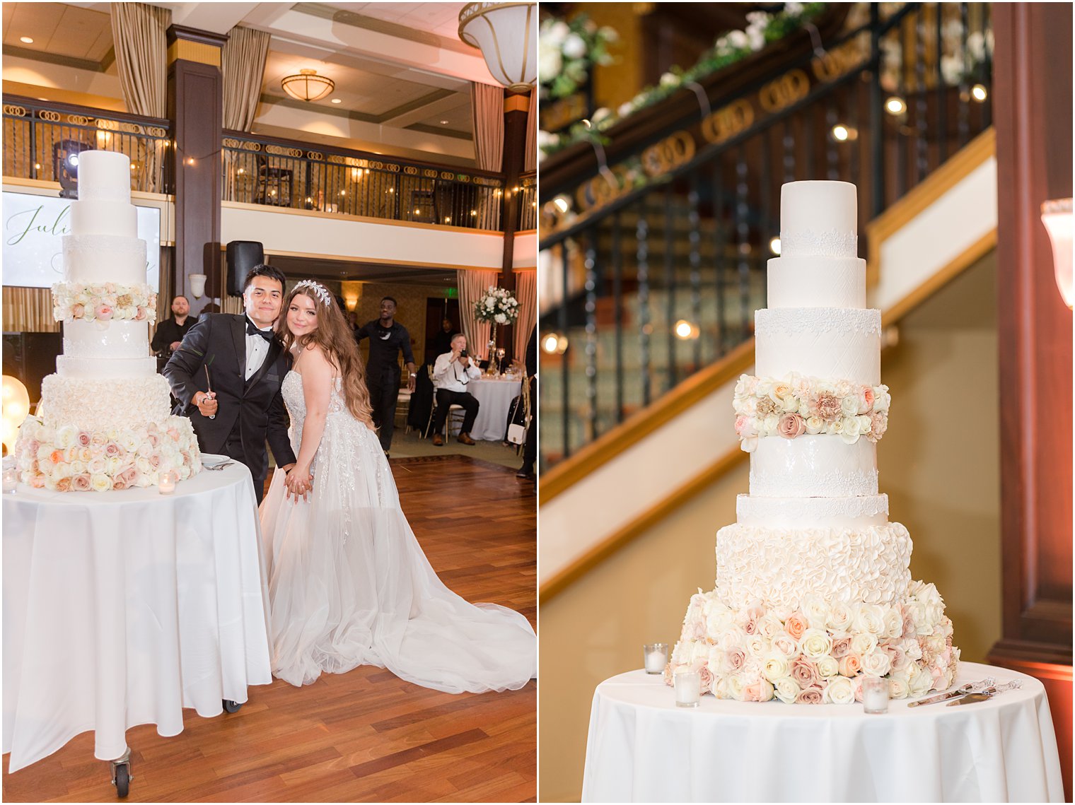 newlyweds cut wedding cake at Collingswood Grand Ballroom