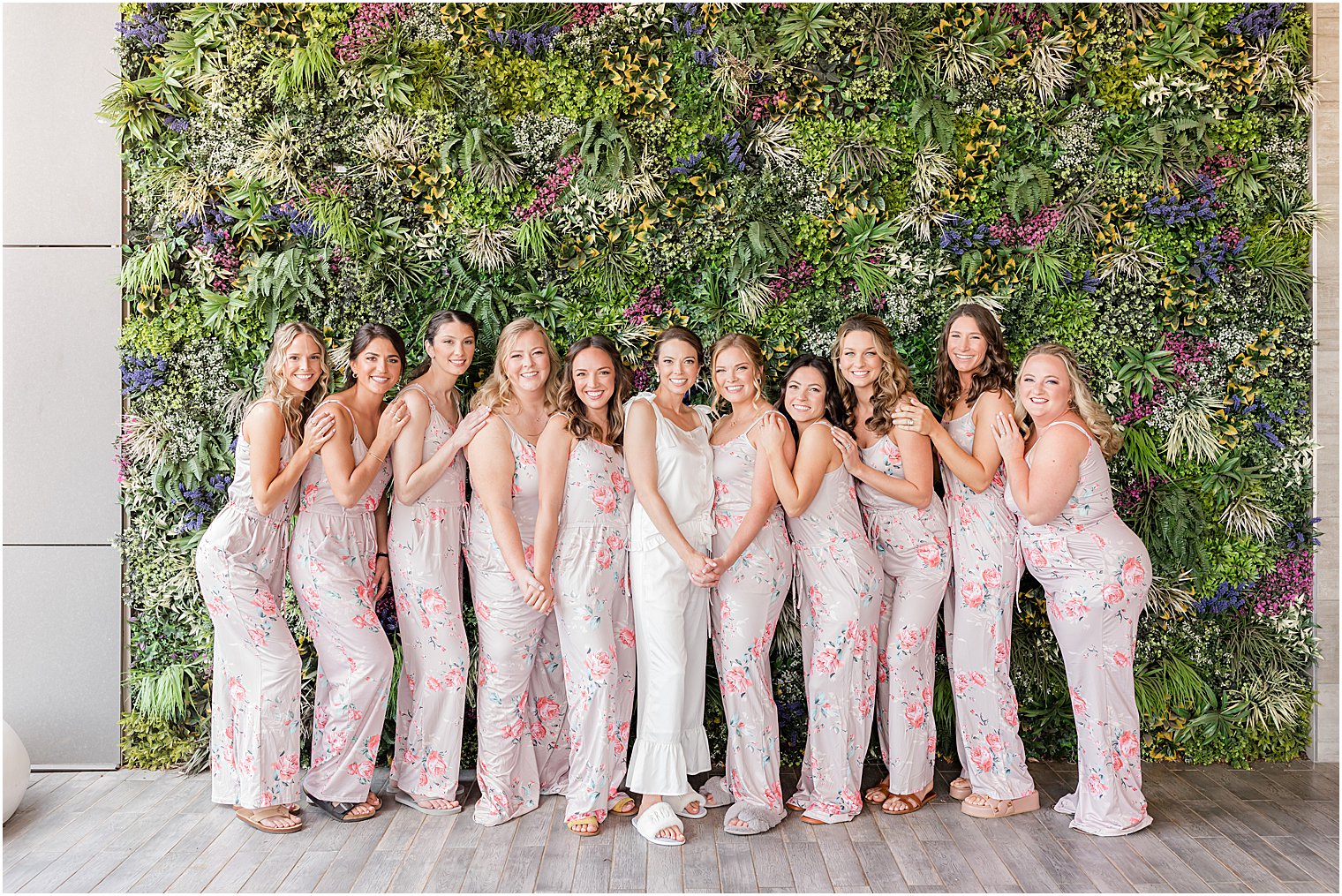 bride and bridesmaids pose before Ryland Inn wedding