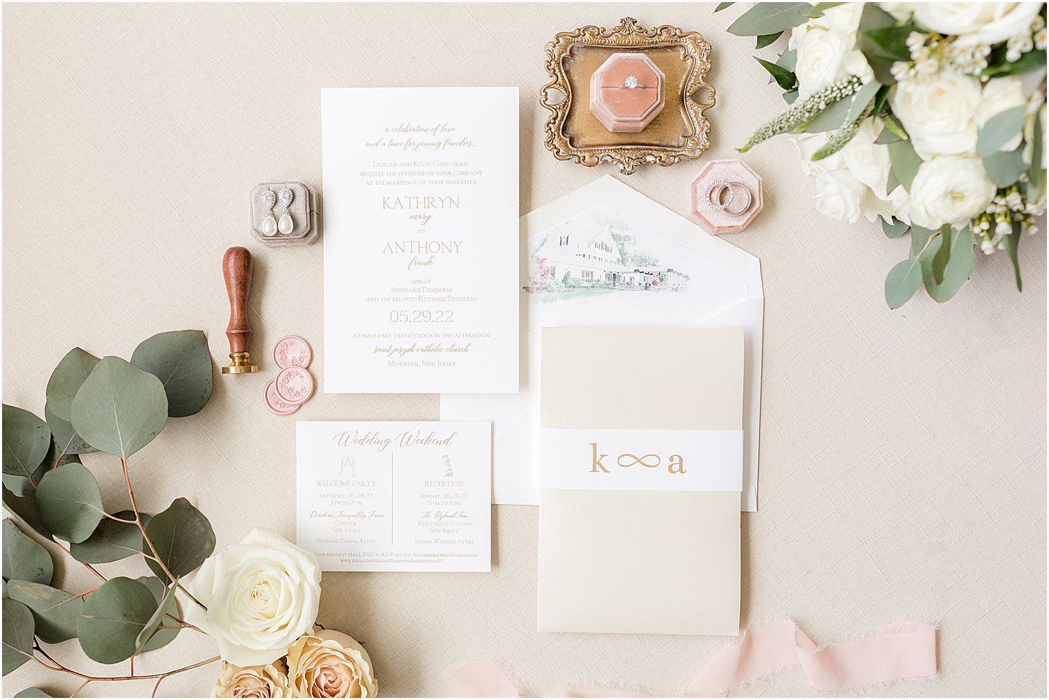 invitation suite for spring wedding at Ryland Inn