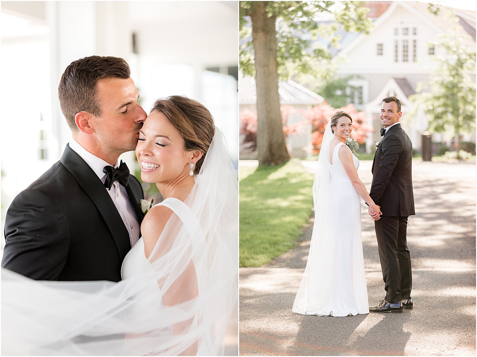 Ryland Inn wedding portraits on pathway by mansion