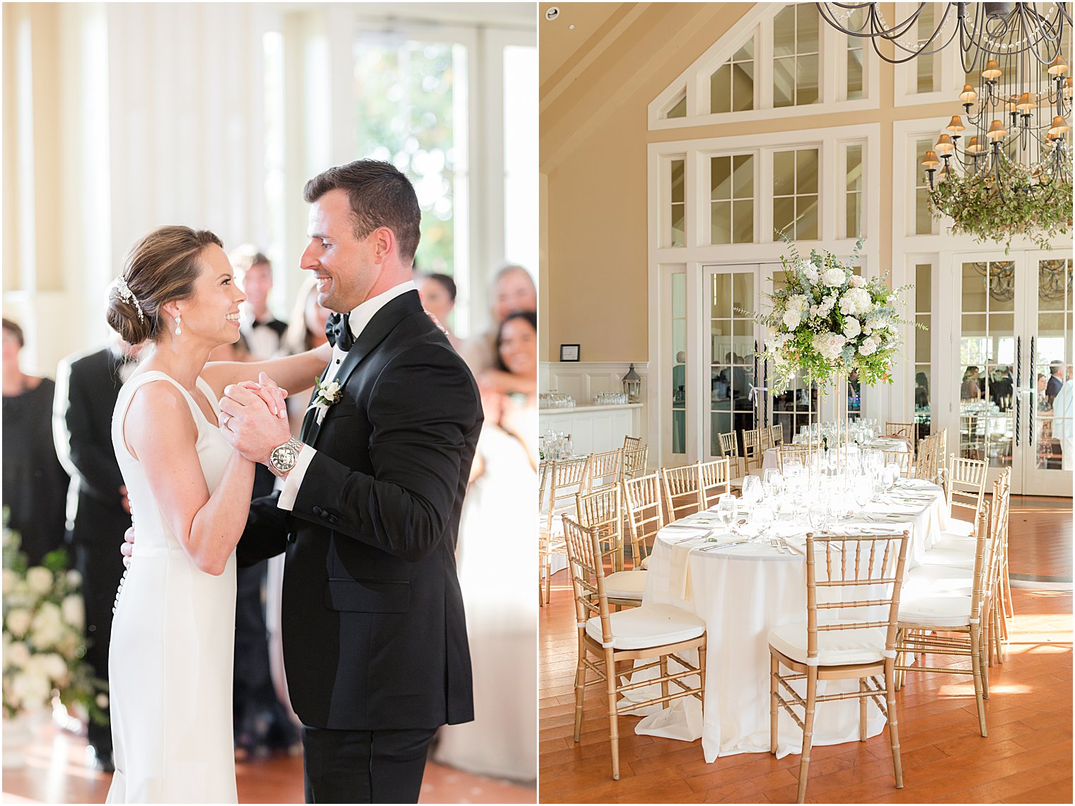 bride and groom dance during reception at Ryland Inn