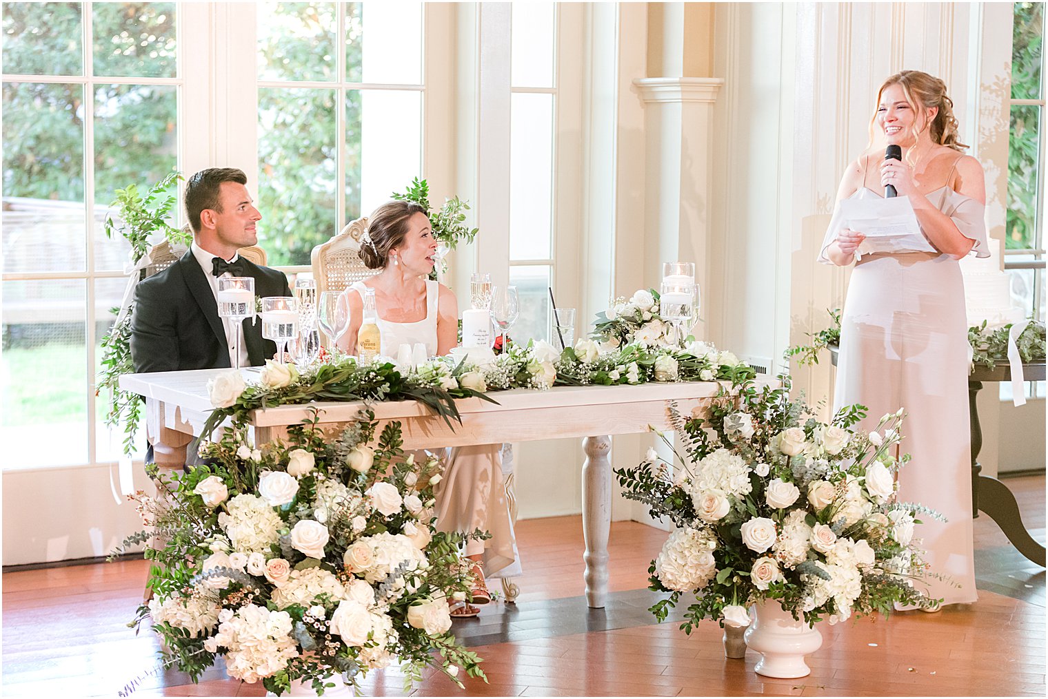 bridesmaid gives speech to couple during Whitehouse Station NJ wedding reception