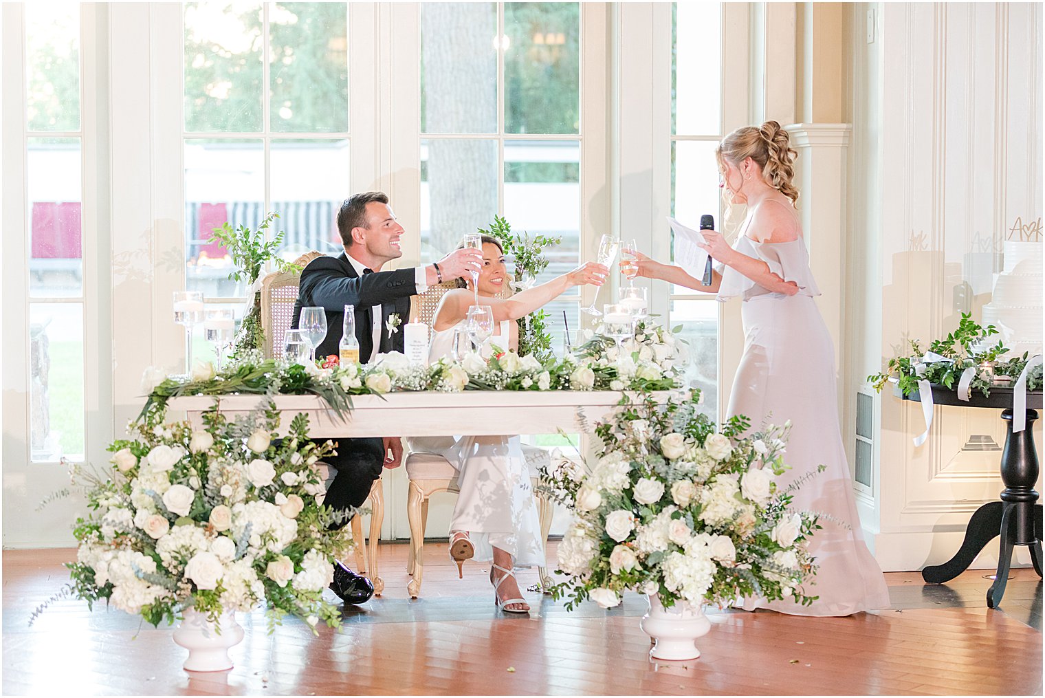 bridesmaid gives speech during Whitehouse Station NJ wedding reception