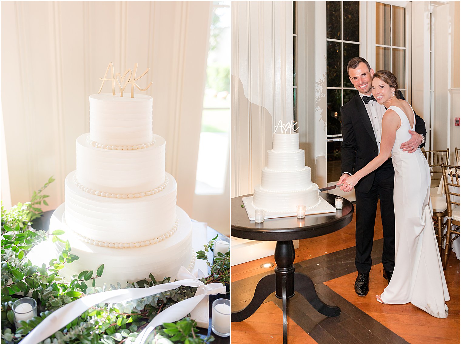 bride and groom cut wedding cake at Ryland Inn