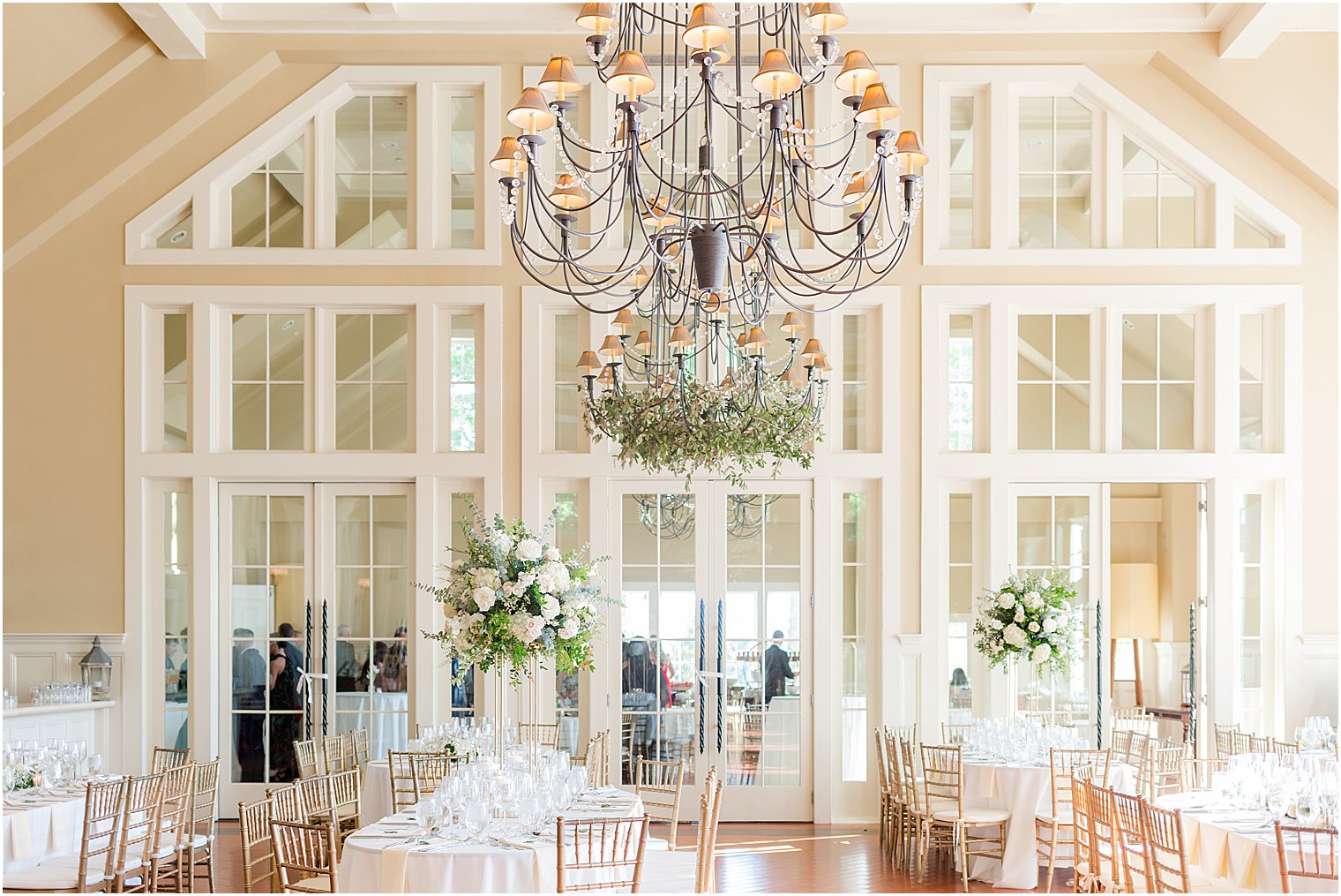 spring wedding reception at Ryland Inn with ivory and green details 