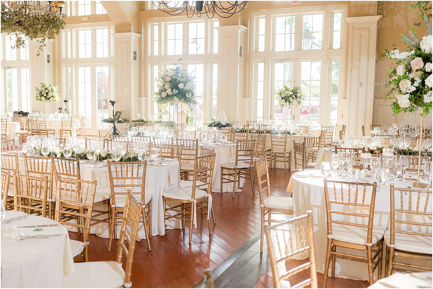 spring wedding reception with ivory details at Ryland Inn