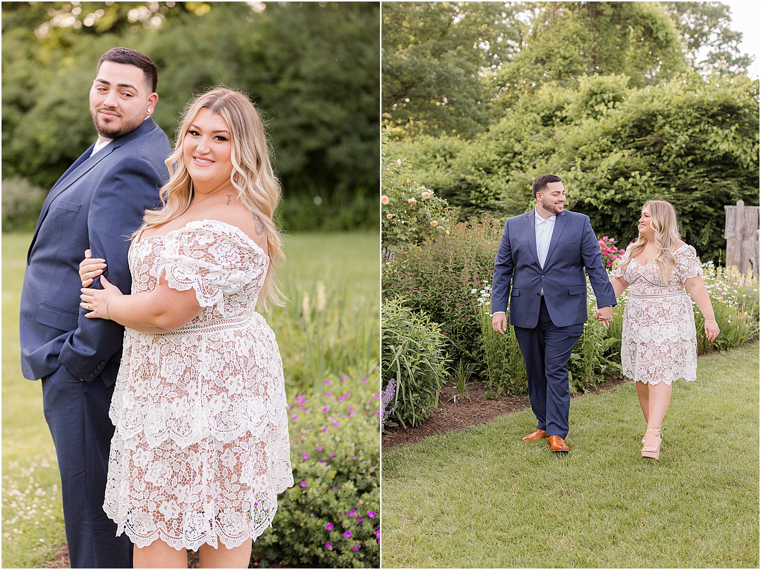 couple walks through Skylands Manor during engagement session
