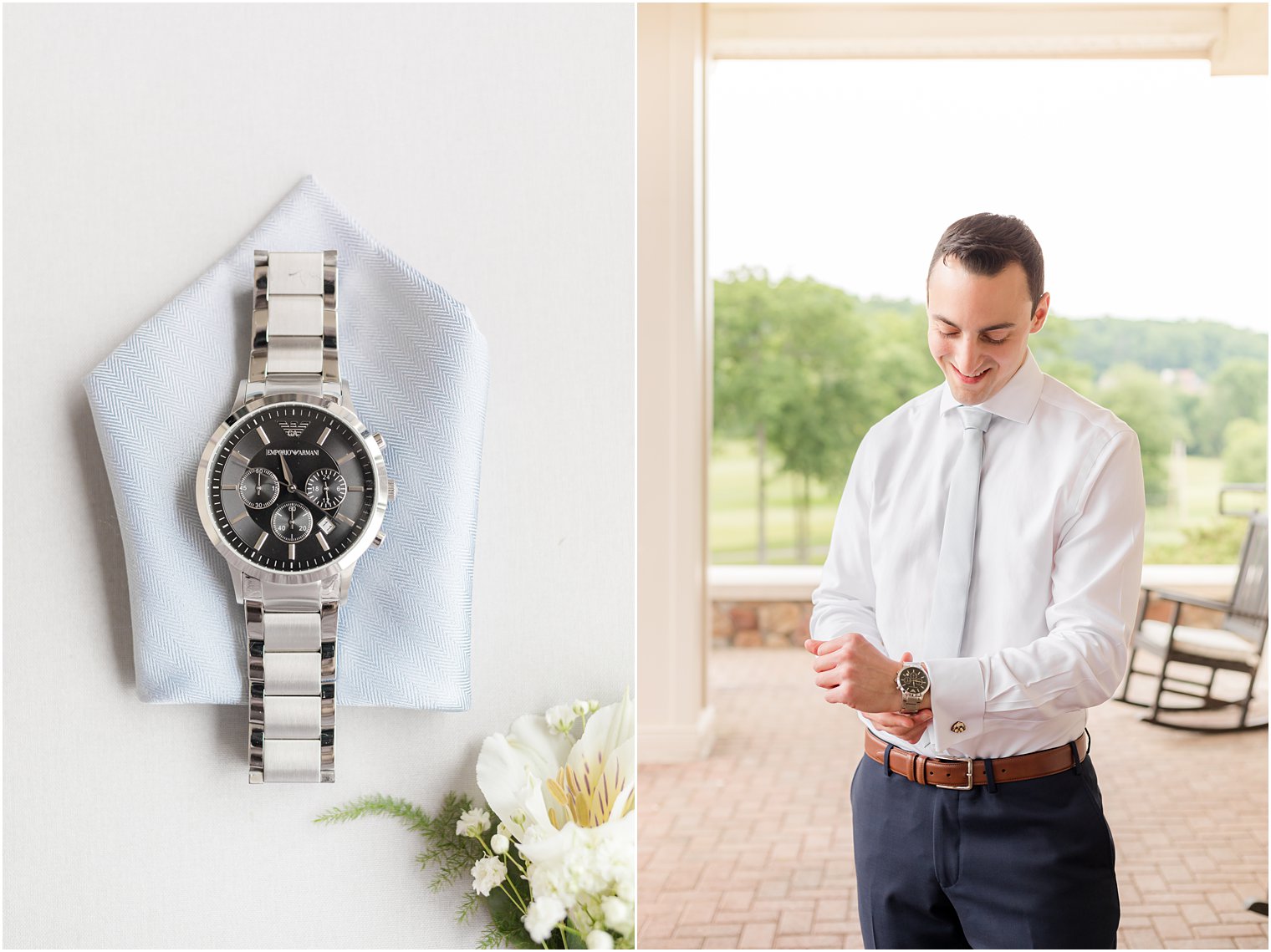 groom puts on new watch for wedding day