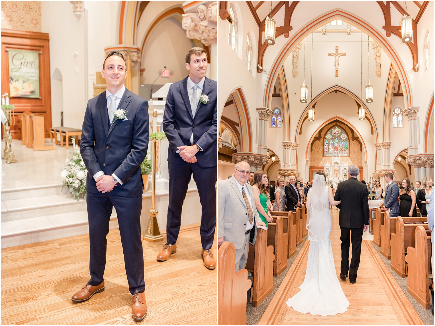 bride walks down aisle at St. Vincent Martyr Church