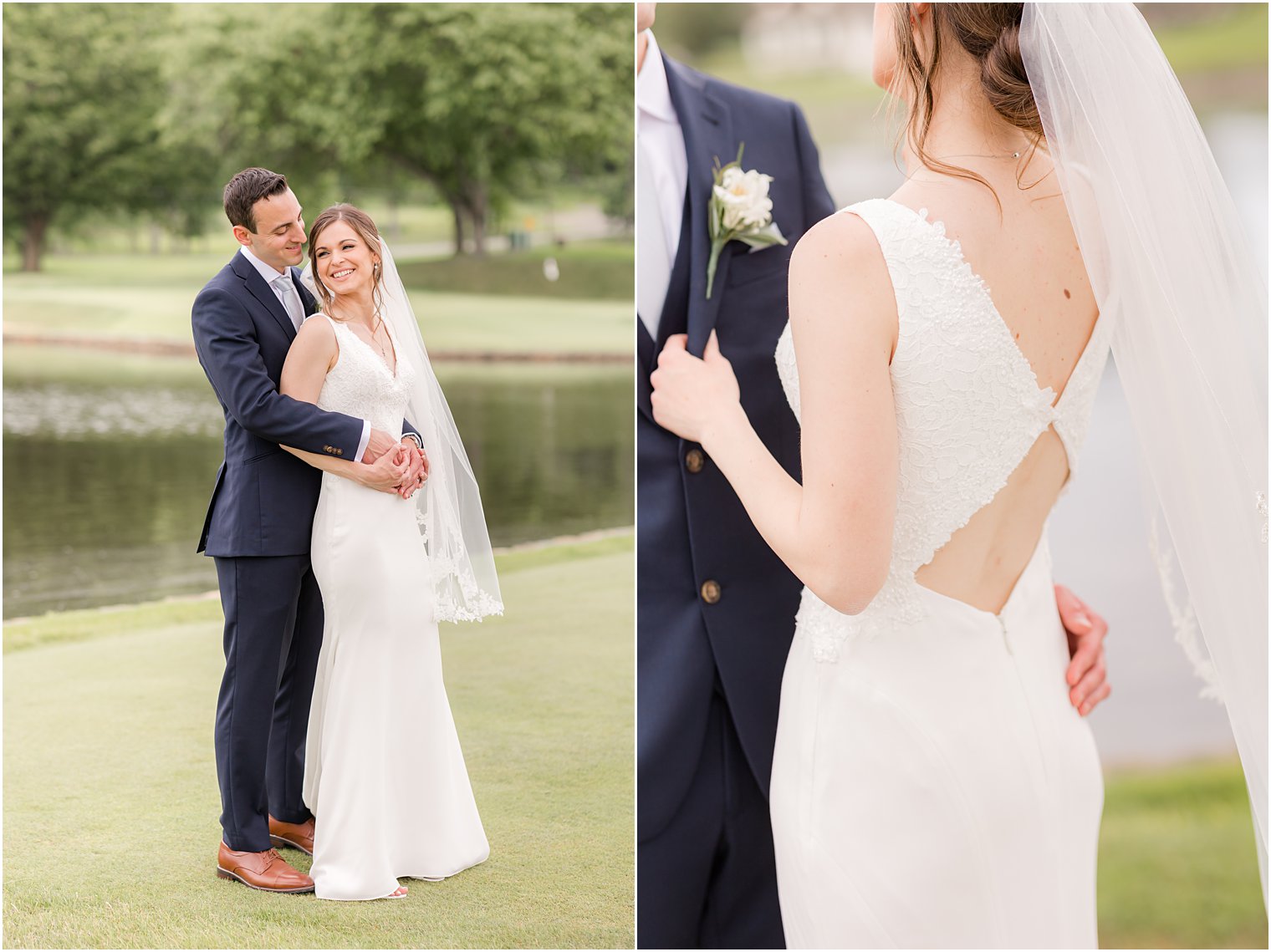 bride and groom hug during portraits at Spring Brook Country Club