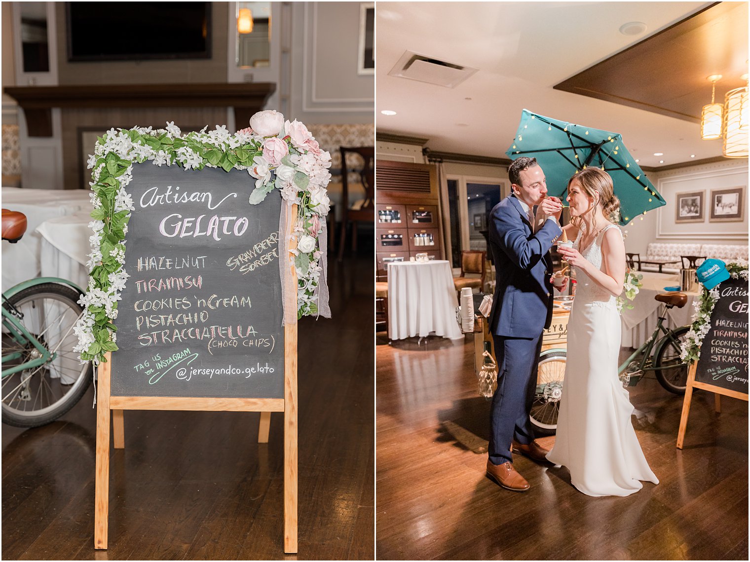 couple eats gelato during Morristown NJ wedding reception