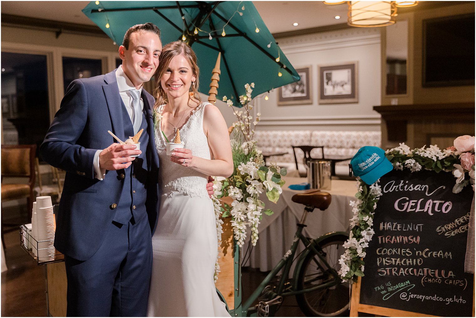 couple holds up cups of gelato at Spring Brook Country Club