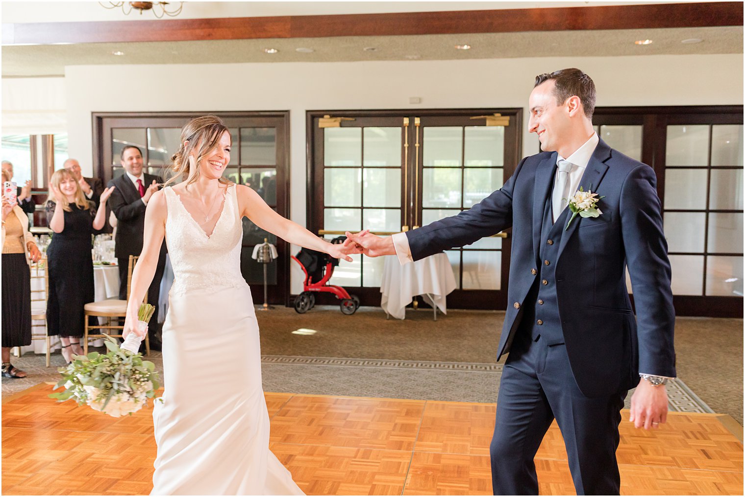 bride and groom have first dance during Morristown NJ wedding reception