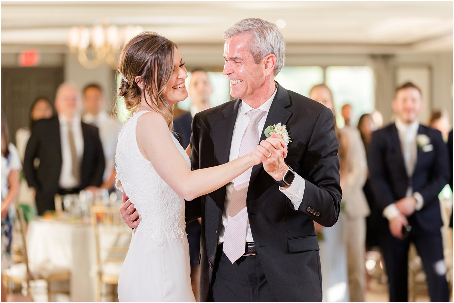 bride dances with dad during Morristown NJ wedding reception