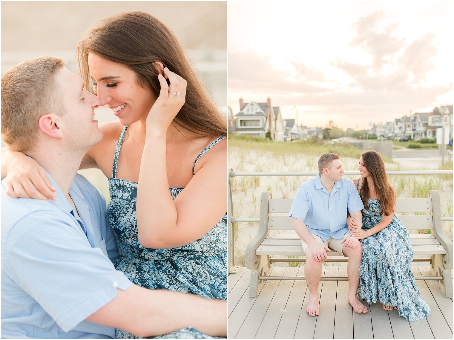 couple sits on boardwalk in Spring Lake NJ