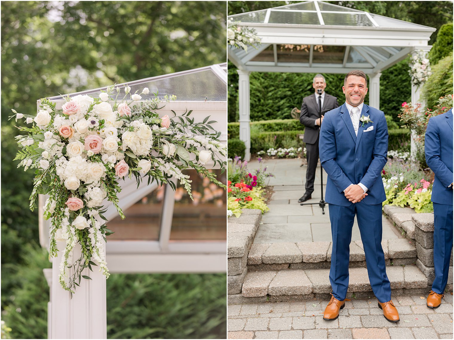 groom watches bride enter wedding ceremony at The Mill Lakeside Manor