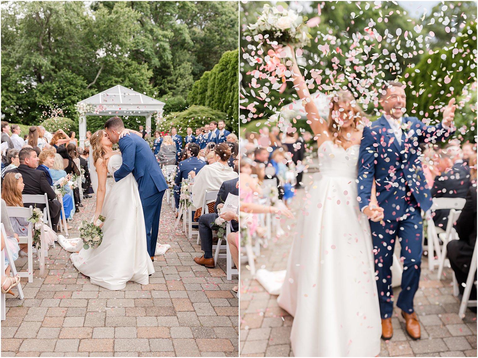 couple cheers during Spring Lake NJ wedding ceremony confetti exit